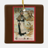 Thanksgiving dag groeten met een pelgrimvrouw keramisch ornament (Voorkant)