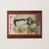 Thanksgiving dag groeten met een pelgrimvrouw legpuzzel (Horizontaal)