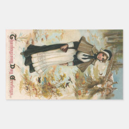 Thanksgiving dag groeten met een pelgrimvrouw rechthoekige sticker