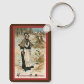 Thanksgiving dag groeten met een pelgrimvrouw sleutelhanger (Achterkant)