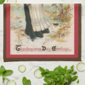 Thanksgiving dag groeten met een pelgrimvrouw theedoek (Gevouwen)