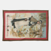 Thanksgiving dag groeten met een pelgrimvrouw theedoek (Horizontaal)