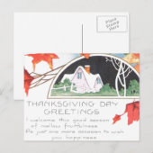 Thanksgiving Dag Groeten Roze Huis Feestdagenkaart (Voorkant / Achterkant)