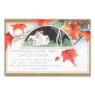 Thanksgiving Dag Groeten Roze Huis Foto Afdruk