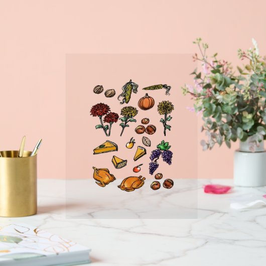 Thanksgiving dag herfstattributen Classic T-Shirt Acryl Bord (Huwelijk)