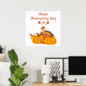 Thanksgiving dag kalkoen met pompoenen poster (Thuiskantoor)