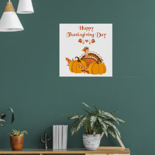 Thanksgiving dag kalkoen met pompoenen poster