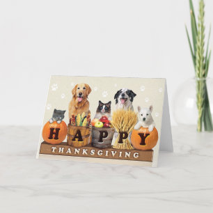 Thanksgiving Dag katten en honden Feestdagen Kaart