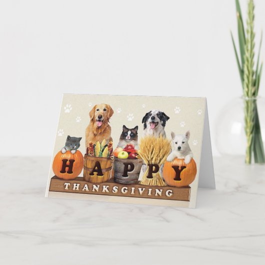 Thanksgiving Dag katten en honden Feestdagen Kaart (Voorkant)
