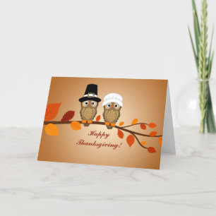 Thanksgiving Dag Pelgrim Uilen Feestdagen Kaart