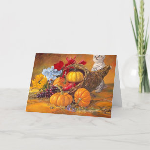 Thanksgiving dag pompoenen met poes feestdagen kaart