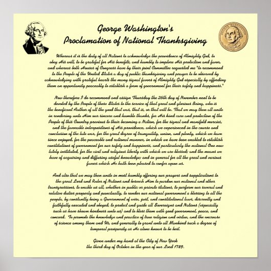 Thanksgiving Dag Proclamatie door George Washingto Poster (Voorkant)