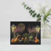 Thanksgiving dag scène met bank en Herfst oogsten Feestdagenkaart (Staand voorkant)