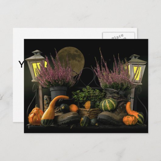 Thanksgiving dag scène met bank en Herfst oogsten Feestdagenkaart (Voorkant / Achterkant)