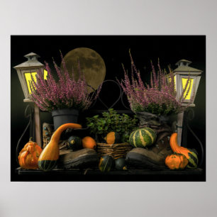 Thanksgiving dag scène met bank en Herfst oogsten Poster