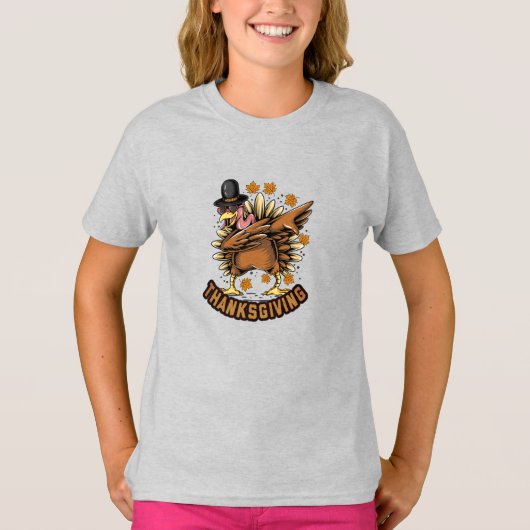 Thanksgiving Dag Turkije dansende dobbenstijl T-shirt (Voorkant)