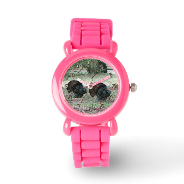 Thanksgiving Dag Wilde Kalkoenen in een open veld Horloge (Voorkant)