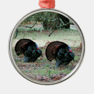 Thanksgiving Dag Wilde Kalkoenen in een open veld Metalen Ornament