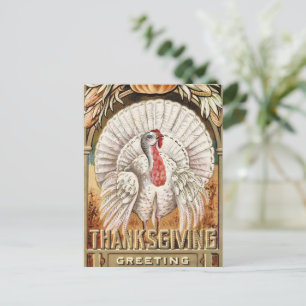 Thanksgiving Dag Witte Turkije & Pompoen Groeten Feestdagenkaart