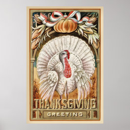 Thanksgiving Dag Witte Turkije & Pompoen Groeten Poster