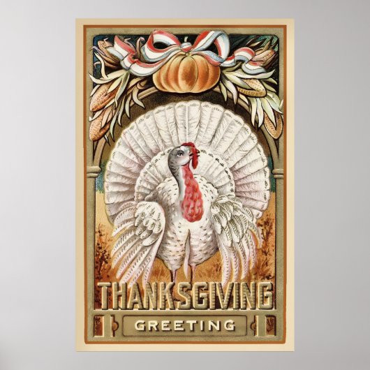 Thanksgiving Dag Witte Turkije & Pompoen Groeten Poster (Voorkant)