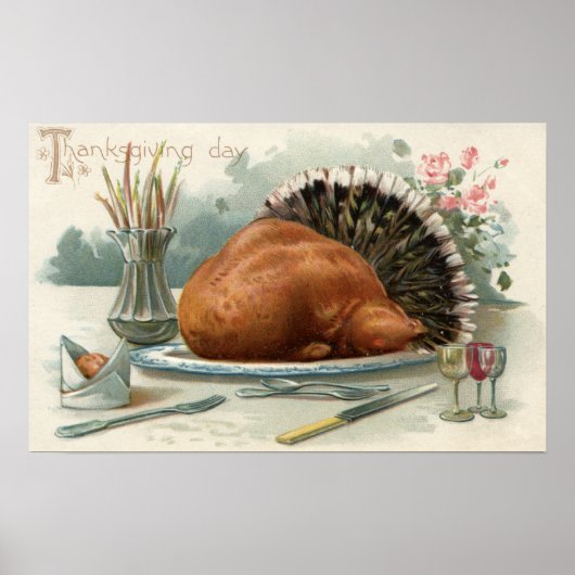 Thanksgiving DagEen gekleed Turkije voor het eten Poster (Voorkant)