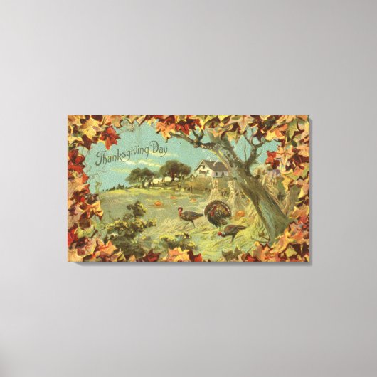 Thanksgiving DagGestorven bladeren en kalkoenen Canvas Afdruk (Voorkant)