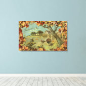 Thanksgiving DagGestorven bladeren en kalkoenen Canvas Afdruk (Insitu (Houten vloer))