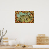 Thanksgiving DagGestorven bladeren en kalkoenen Poster (Keuken)