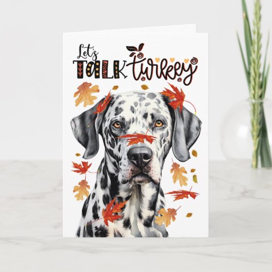 Thanksgiving Dalmatische Hond Lets Praten Turkije Feestdagen Kaart (Voorkant)