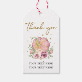 Thanksgiving Dank u Pompoen Roze Glitter Cadeaulabel