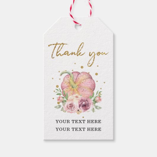 Thanksgiving Dank u Pompoen Roze Glitter Cadeaulabel (Voorkant)