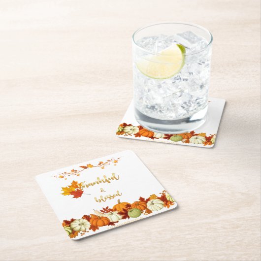 Thanksgiving dankbaar en versleten gulden Script Kartonnen Onderzetters (Insitu)