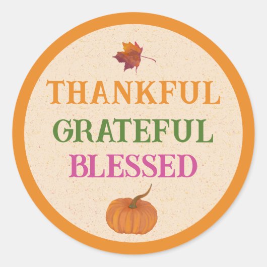 Thanksgiving dankbaar Grateful Blessed Ronde Sticker (Voorkant)