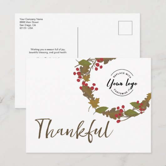 Thanksgiving Dankbaar Herfst Krans Business logo Briefkaart (Voorkant / Achterkant)