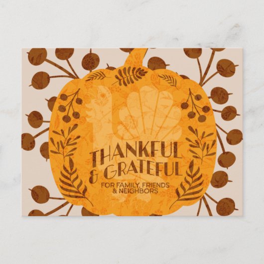 Thanksgiving Dankbaar Kalkoen Pompoen Groene bepla Briefkaart (Voorkant)