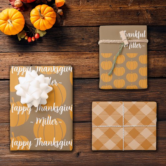 Thanksgiving Dankbaar Plaids Aangepaste Naam Inpakpapier Vel
