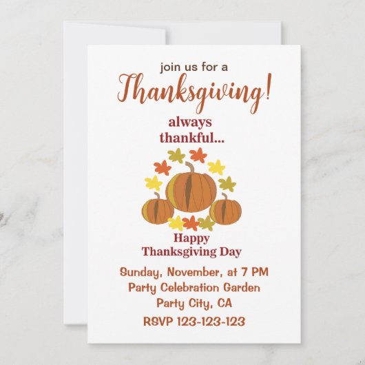 Thanksgiving Dankbaar Pompoen Herfst Thanksgiving Kaart (Voorkant)