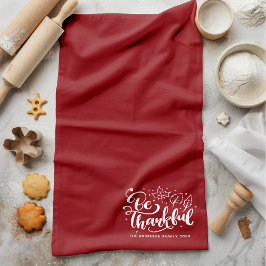 Thanksgiving Dankbaar Schrift Oogst Burgundy Theedoek