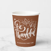 Thanksgiving Dankbaar Script Oogst Bruin Papieren Bekers (Achterkant)