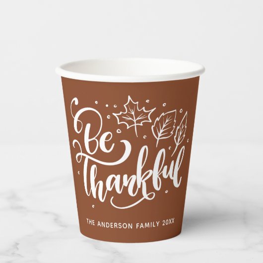 Thanksgiving Dankbaar Script Oogst Bruin Papieren Bekers (Voorkant)