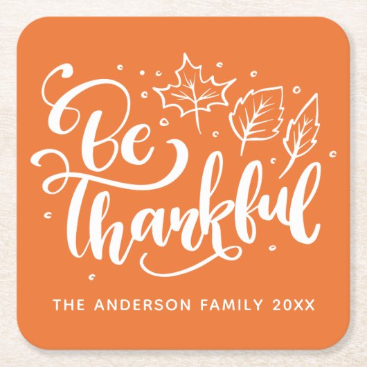 Thanksgiving Dankbaar Script Oogst Oranje Kartonnen Onderzetters (Voorkant)