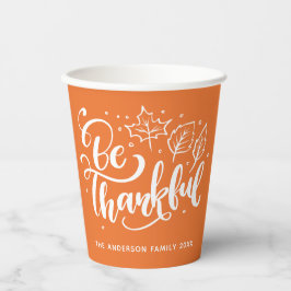 Thanksgiving Dankbaar Script Oogst Oranje Papieren Bekers