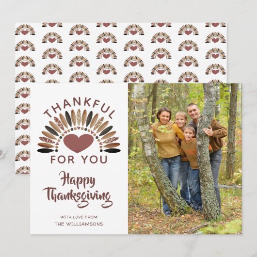 Thanksgiving DANKBAAR VOOR JE Brush Script Heart Feestdagenkaart (Voorkant / Achterkant)