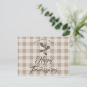 Thanksgiving Dankbaarheid Familienaam Taupe Plaid Feestdagenkaart (Staand voorkant)