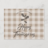 Thanksgiving Dankbaarheid Familienaam Taupe Plaid Feestdagenkaart (Voorkant)