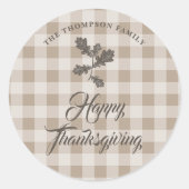 Thanksgiving Dankbaarheid Familienaam Taupe Plaid Ronde Sticker (Voorkant)