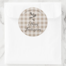 Thanksgiving Dankbaarheid Familienaam Taupe Plaid Ronde Sticker