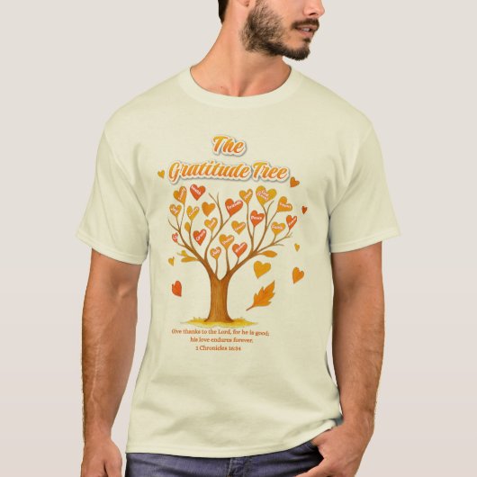 Thanksgiving Dankbaarheid Tree Basic-Shirt T-shirt (Voorkant)