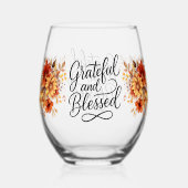 Thanksgiving Dankbare gezegende herfst bloemen Wijnglas Zonder Voet (Voorkant)